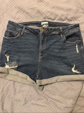 Ava & Viv Dark Blue Distressed Roll-Cuff Denim Shorts